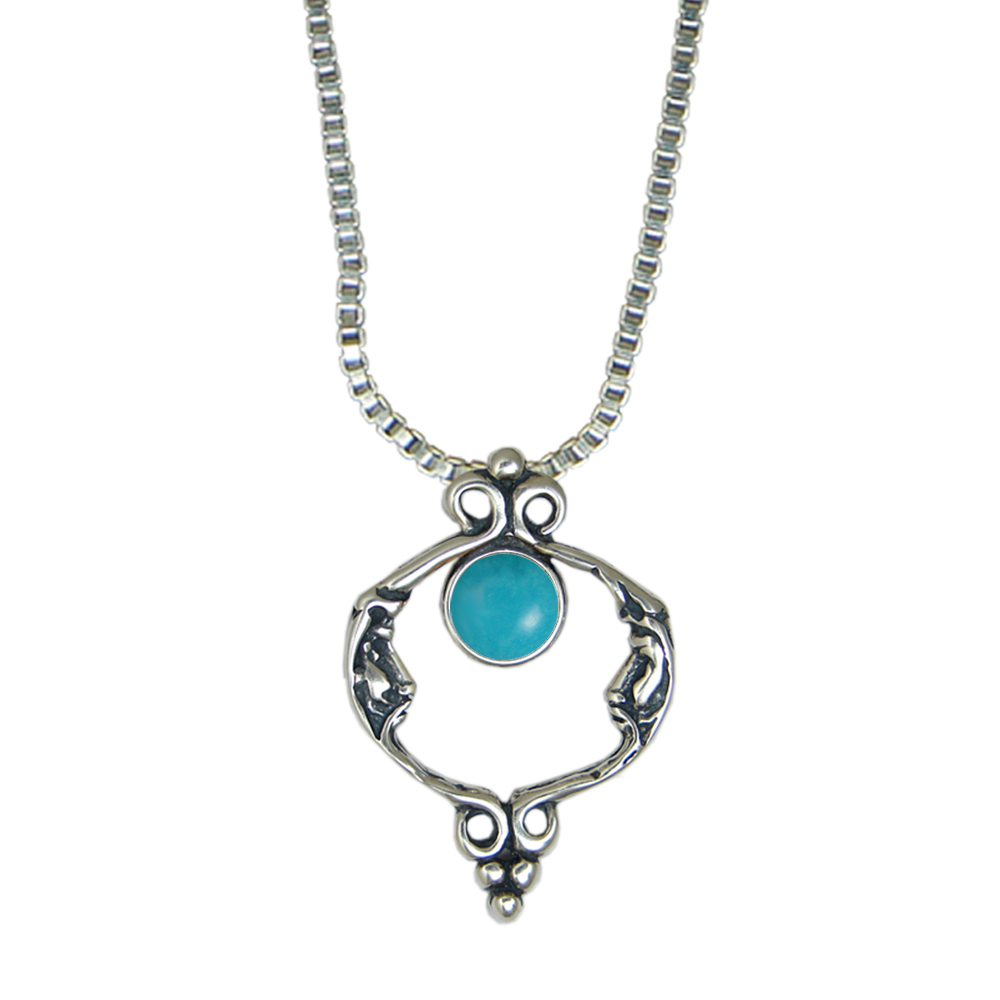 Sterling Silver Unusual Double Moon Necklace With Turquoise